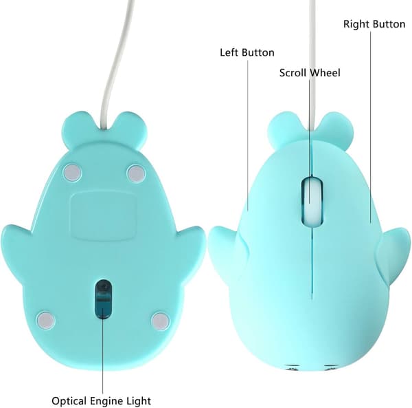 Kablet mus, sød dyredelfinformet USB-kablet mus, optiske mus til stationær pc bærbar computer, 3 knapper Light Blue