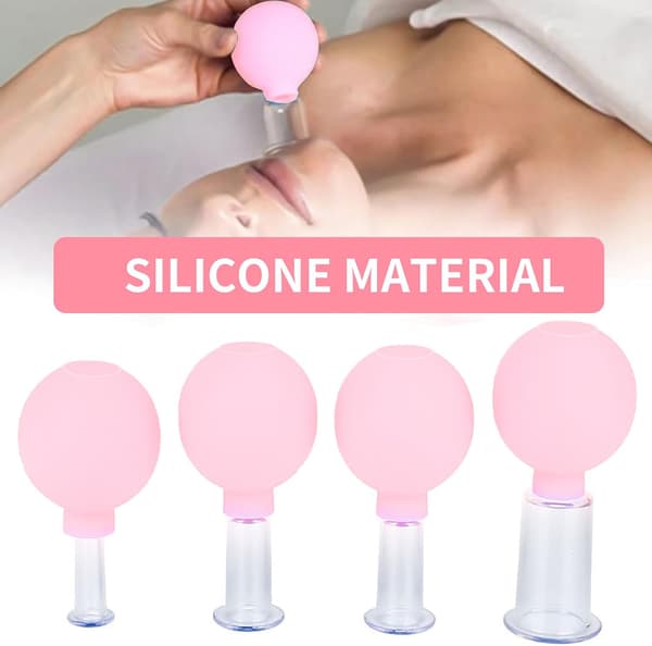 4 stycken ansiktsmassage sugkoppar, plastfysioterapi sugkoppar med silikonboll, justerade för hudens fasthet