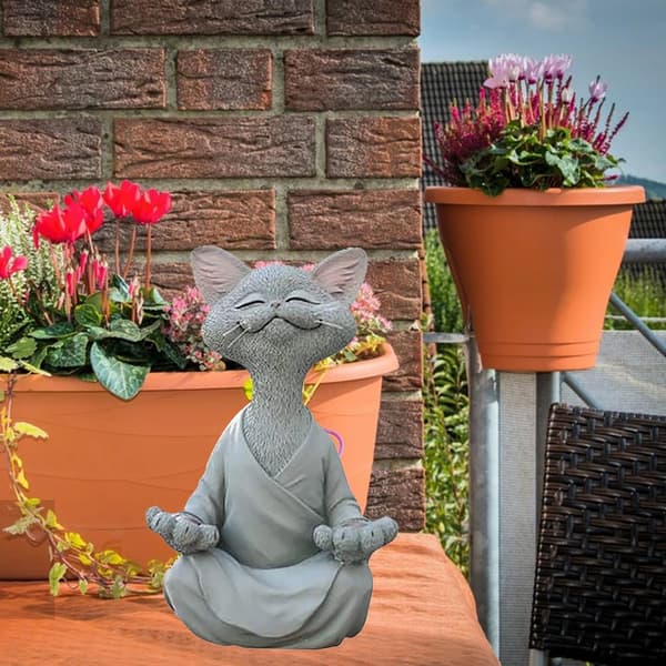 Meditationstaty 18cm Yoga Katt Djurstaty Dekorativ Harts