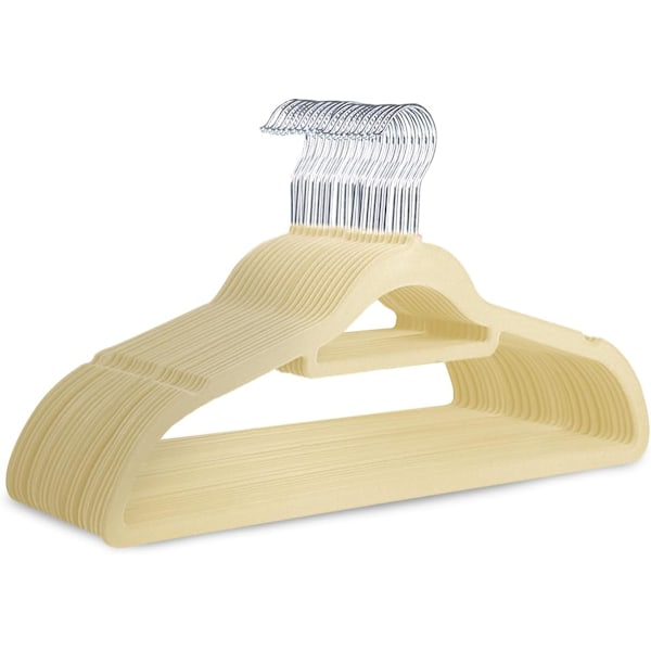 Kleshengere 20-pakning - Sklisikre kleshengere med slipsbar og krok - Holdbare og robuste, plassbesparende garderobesystemer for dresser, jakker og klær Cream