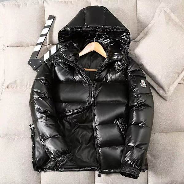 Herre Vinterjakke Glossy Stand Collar Vandtæt Hætte Down Jacket Sort Sort Sort Sort sort S black S