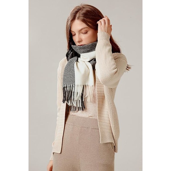 Sjal for kvinner Vinter Tartan Wrap Lang Spinnende Kvast Sjal Stole Dame Varmt Sjal Black+White