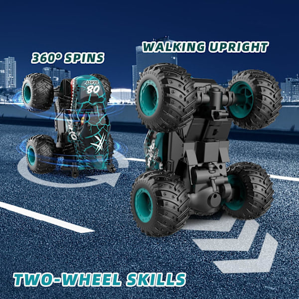 2.4GHz Fjärrstyrd Monstertruck för Pojkar, 1:20 Dinosaurie Fjärrstyrd Bil med Ljus och Musik, Fjärrstyrd Stuntbil, 360° Rotation, Blå Blue