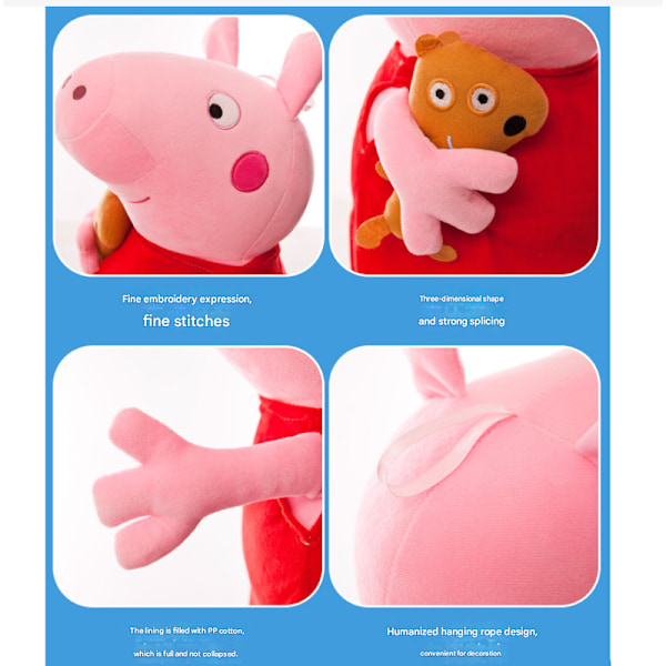 Peppa Gris Familie af fire plystofte legetøjsdukker lyserød gris Peppa dukke børns feriegave dukke 25CM Pig Mom