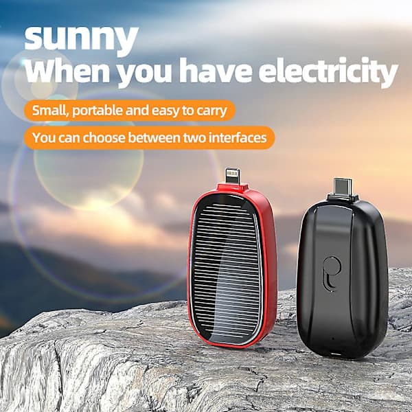 Mini solcelleoplader nøglering powerbank til mobiltelefon 1200mA Rød: Til Lightning Red: For Lightning