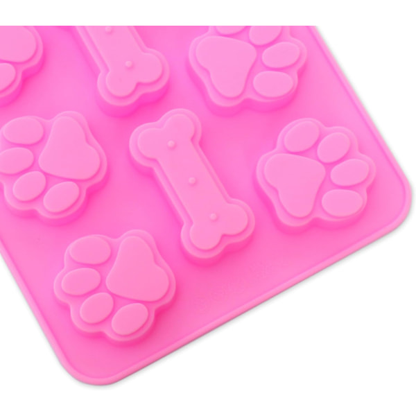2-i-1 Hvalpes Pote og Knogle Silikoneforme, Non-Stick Fødevarekvalitet Silikoneforme til Gelé, Isblok, (Sæt med 4 stk. Pink)