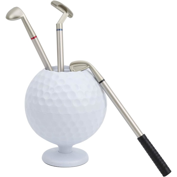 Golf Ballpoint Pen Holder, Mini Desktop Golf Ballpoint Pen Holder med 3 Golfklubber Penner Plast Golfer Souvenir Set Gave