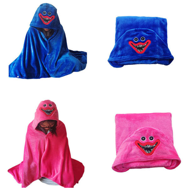 Poppy Playtime Huggy Wuggy Tema Barn Huvförsedd Plysch Filt Cape Blå