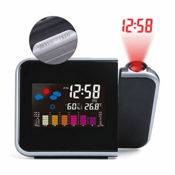 Smart väckarklocka LED projektor klocka svart black