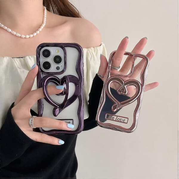 For iPhone 14 Pro Max Deksel Hjerte Støtte Elektrobelt TPU Klar Telefon Bakdeksel