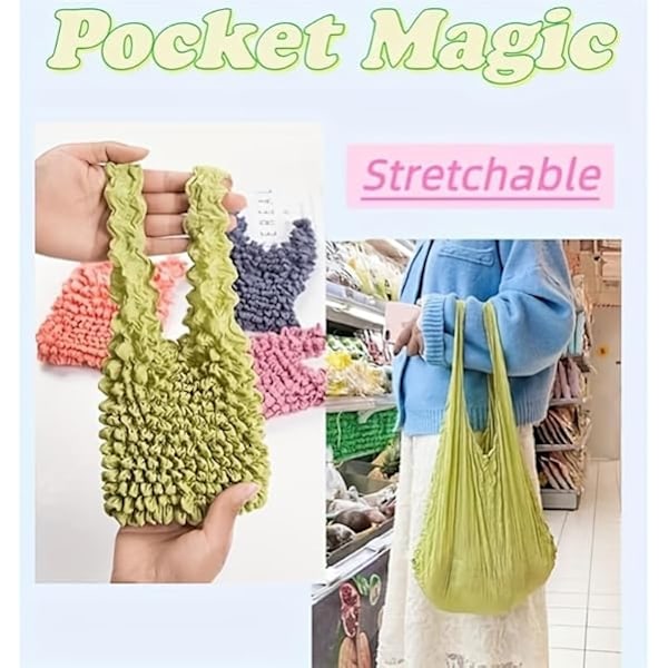 Magisk Stretch Bag Plissert Bag, Gjenbrukbare Bæreposer Vaskbare Bærbare Store Kapasitet Handleposer Multifunksjonell Tote Bag Handleposer Brown