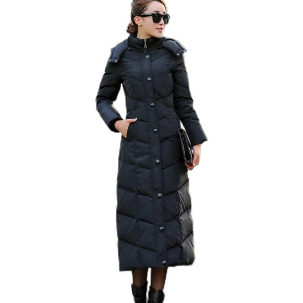 Naisten musta untuvatakki, jossa hupullinen takki /XL black XL