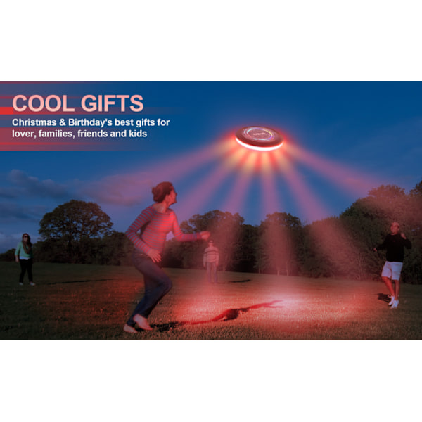 Ladattava LED Frisbee - 175G-RGB - Älykäs tila - Automaattinen sytytys - Hauska lahja syntymäpäiville ja retkeilyyn - Satunnaiset UFO-kuviot red