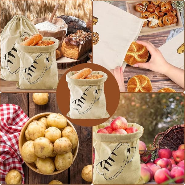 3 st Brödväskor, 30 × 40 cm Tyg Brödväskor, Återanvändbara Linne Brödväskor med Dragsko, Brödförvaringsväska för Bröd, Frukt och Grönsaker