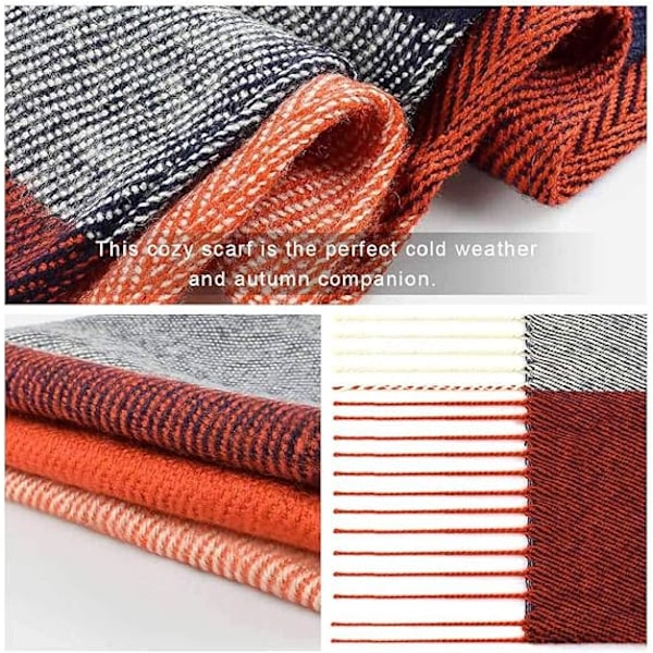 Vinter Lang Blød Varmt Tartan Check Sjal Wraps til Kvinder Uld Spinding Tassel Shawl Lang Stole