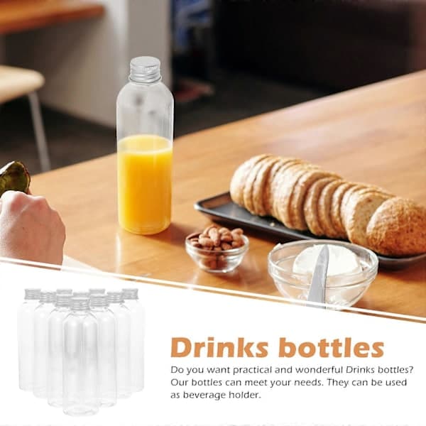 10 stk. husholdningsflasker i plast for juice, multifunksjonelle tomme oppbevaringsflasker