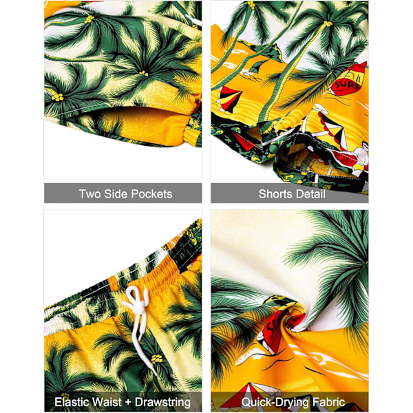 Herre Hawaii-skjorte og shorts sett Regular Fit Kort Ermet Casual Funky Strand Flamingo Skjorte Sett M Yellow Beach