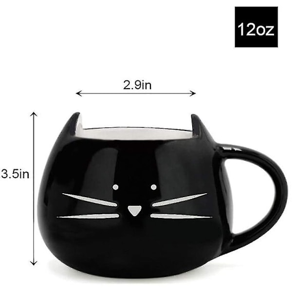 2 kpl Söpö Kissa Kahvimuki Set Keraaminen Kissanpentu Tee Pari Kupit Kissaihmisille 355 ml (Musta & Valkoinen)