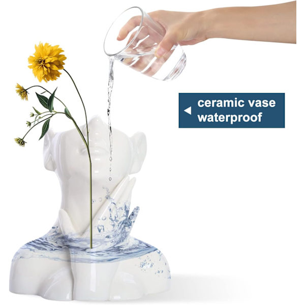 Hvit Keramisk Ansiktsvase, Kvinnelig Form Hode Halv Kropp Byste Vas Boho Dekorativ Moderne Nordisk Stil Blomster Vase