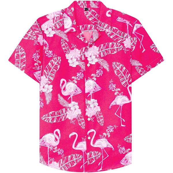 Herr Hawaiian skjorta och shorts set Regular Fit kortärmad casual funky strand flamingo skjorta set M Pink Flamingo