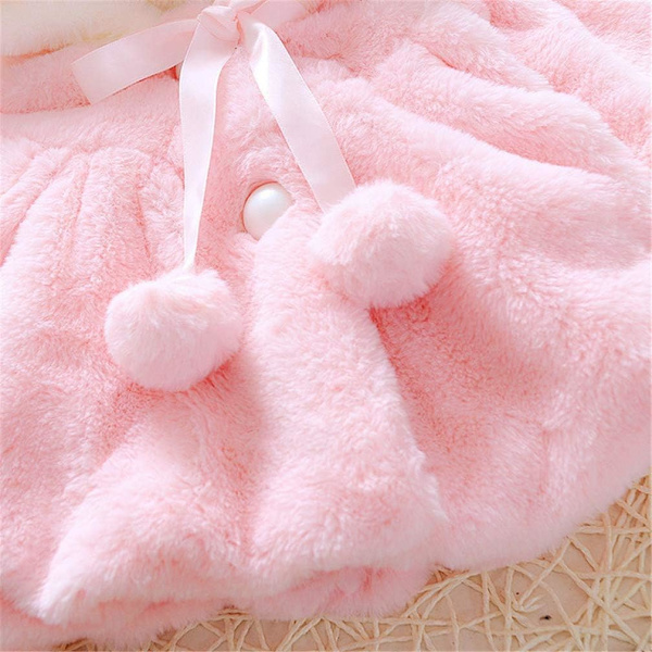Nyfödd spädbarn flicka konstgjord päls varm vinter huva kappa kappa huvtröja jacka tjock varm kläder kofta ytterkläder 0~36 M 0-6 Months Pink