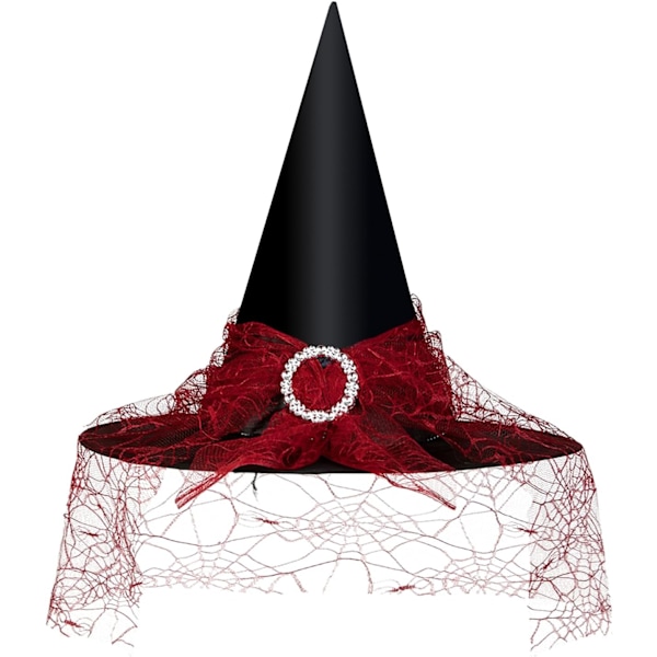 Heksehatt for kvinner, Mesh Lace Fancy Dress Wizard Kostymetilbehør for Cosplay-fester Red Lace