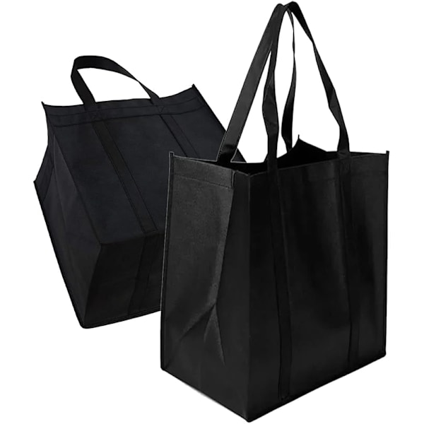 2 Stycken Svarta Återanvändbara Shoppingväskor, 38 x 33,5 x 25,5 cm, med Liten Krok, Lämpliga för Shopping, Picknick, Resor, Strand, DIY, Reklam, Evenemang black