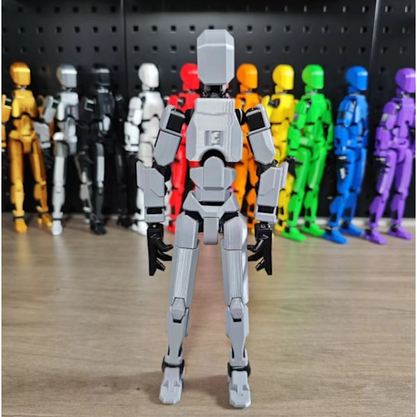 Robotleksaker med flera leder, robotmodeller med flera karaktärer för 3D-utskrift, actionfigurer för skrivbordsdekoration - presenter för spelälskare grey