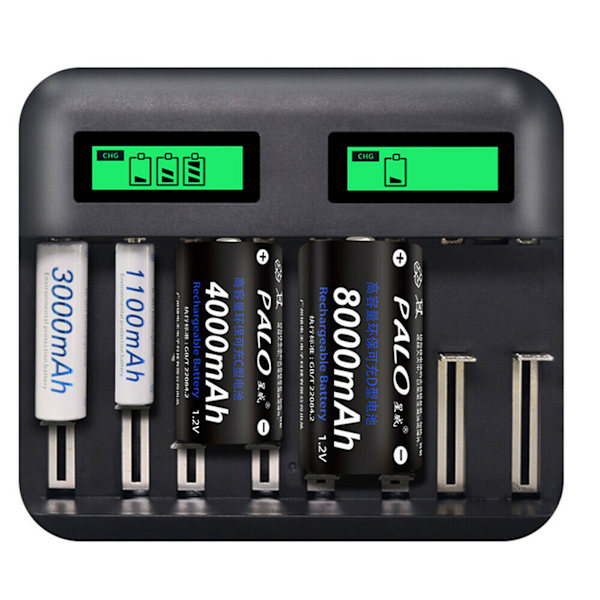 8-Slots Multifunktionel LCD Smart Batterilader