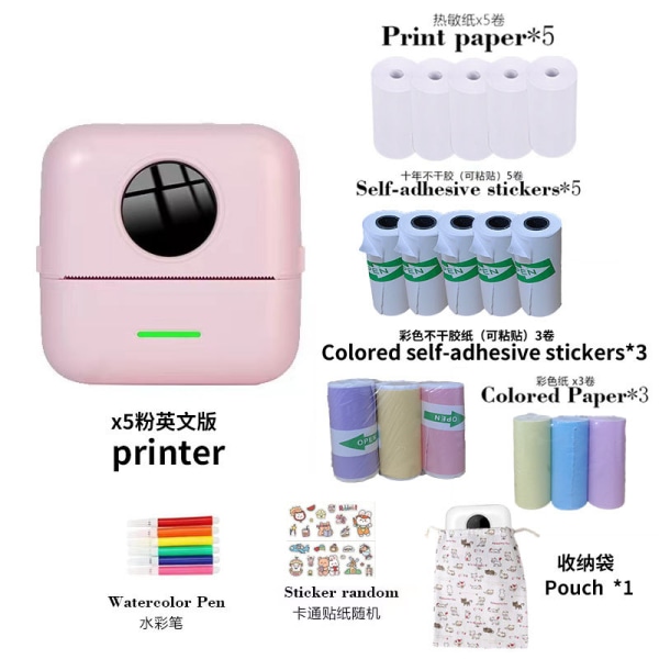 Mini lomme fejl printer Blå tand pulver engelsk pink