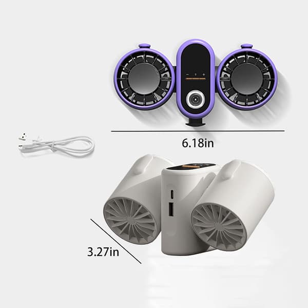 Dobbelt hoved taljeventilator, lille bærbar ventilator, campingventilator med belysning, smart digitalt display, mini bordventilator. White