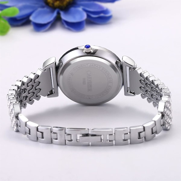 Dameur med diamanter - Bling-bling armbåndsur med fuld diamanter - Rhinestone-ur - Simpel kvarts analog kjoleur til jul Silver