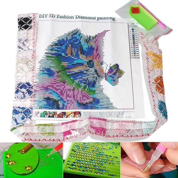 DIY 5D Diamantmålning Kit med Färgad Katt Hemvägg Dekoration