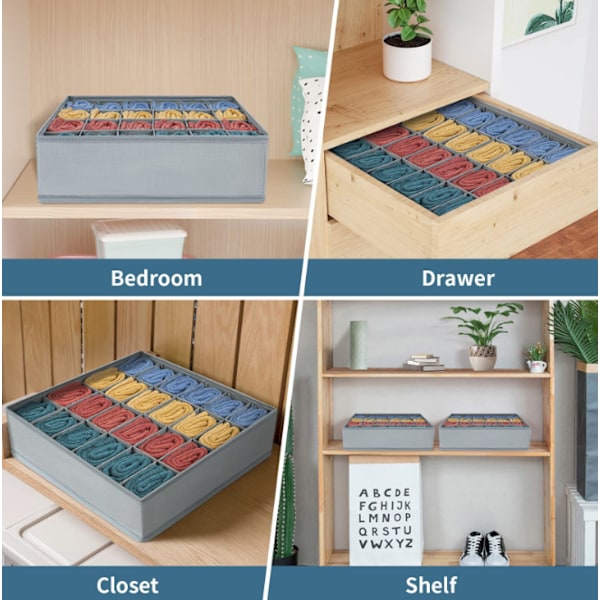 Låd Organizer, 24 Vikbara Förvaringslådor, Strumpor, Underkläder, Slipsar, Näsdukstillbehör Förvaringslåda (2-pack) grey