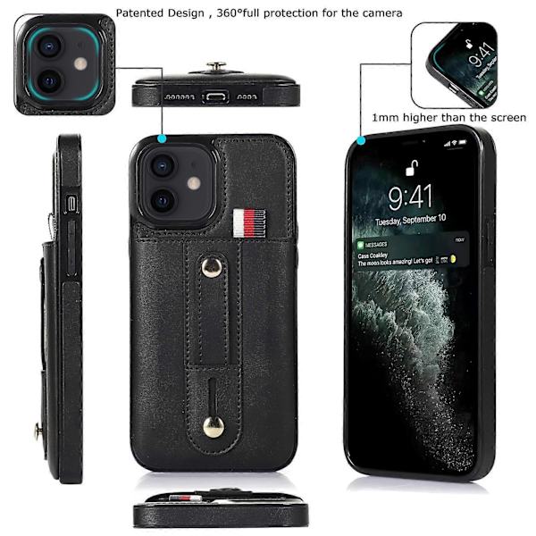 För iPhone 12 mini Armband Ställ Plånbok Läder Telefonfodral