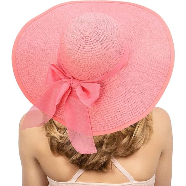 Dam solskydd bred brätte halmhatt hopfällbar floppy hatt sommar UV-skydd strandhatt C1 f rosa C1 f rosa C1 f pink