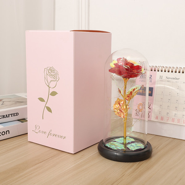 Eternal Flower Glass Lampeskjerm Rose - Kreativ gave - Valentinsdag - vakker gave Fancy white