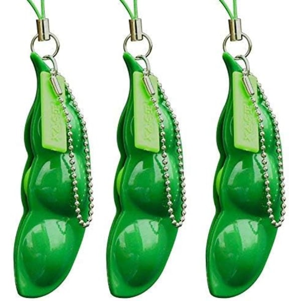 Squeeze Beans Keychain  Fidget Toys Squishy Pea Pod Stress Toy Bring Fun for Kids 3PCS with Reduce Anxiety and Stress