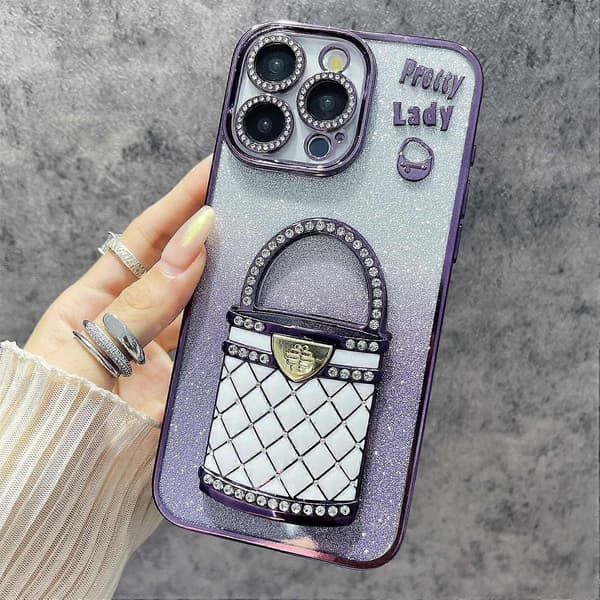 For iPhone 15 Pro Deksel Speil Støtte TPU+PC Gradient Glitter Telefondeksel - Lilla