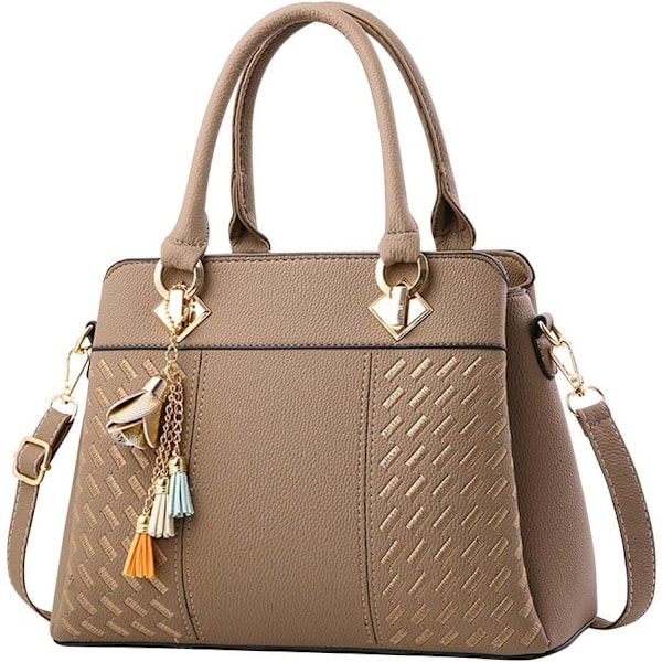 Damhandväska Axelväska Crossbody Messenger Bag Tote Satchel för Dam PU Läder Plånbok Khaki