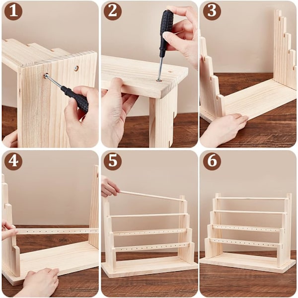 4-lags Øreringe Display Stand i Træ, 28 Huller Træ Øreringe Smykke Display Rack Smykke Organizer Holder Riser til Øreringe Halskæde Armbånd Nøglering