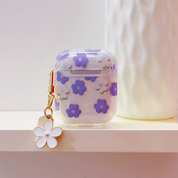 Etui for AirPods 2. / 1. generasjon med nøkkelring, Søtt klart glitter blomsterbeskyttelsesetui, Myk transparent TPU for AirPods 2/1 etui