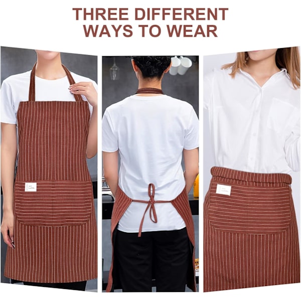 Unisex Justerbar Haklappsförkläde, 2 st Förkläde med 2 Fickor Matlagning Kök Kockförkläden, Dam Herr Förkläden för Hem Kök, Restaurang, Kaffehus Grey/Coffee