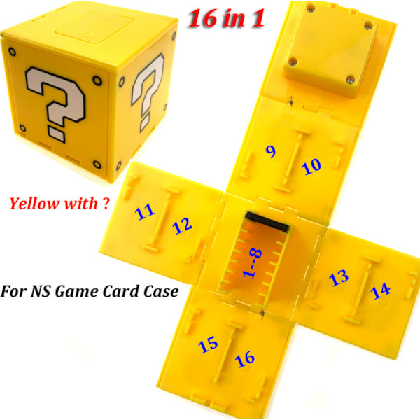 Egnet til Nintendo SWITCH spilkortboks 16 i 1 foldbar kortboks temaserie hukommelseskortboks Yellow question mark