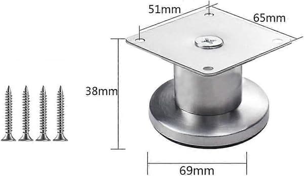 4 Justerbare Møbelben Rustfritt Stål Møbelben Børstet Metall Støtteben, Tykt Materiale, Sølv (3,8 cm)