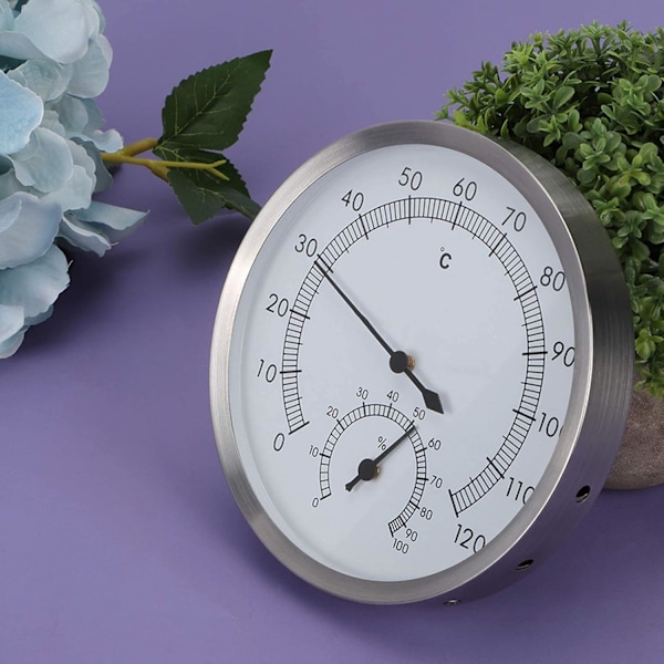 Saunatermometer i rustfrit stål, hygrometer, termometer til dampbad med letlæselig skala, termohygrometer, tilbehør til saunarum