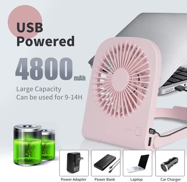 Bordventilator, Mini USB-ventilator, Kraftig Luftstrøm, 4 Hastigheder, Bærbar Ventilator