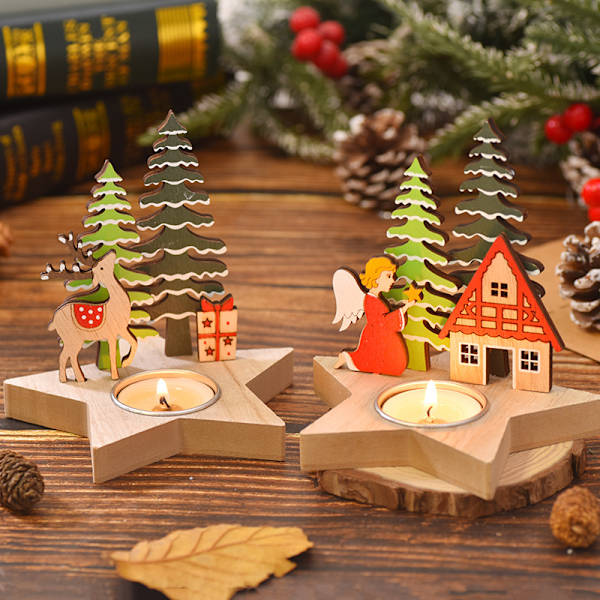 Juldekoration nya produkter Jul trä ljushållare skrivbordsdekorationer Tomte semestertillbehör
