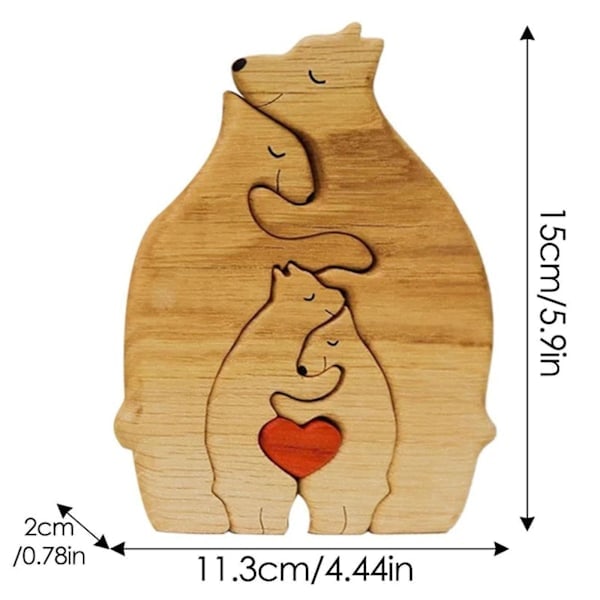 Björnfamilj Träpussel Träskulptur För Familj Julklapp 2 Björnar 4 björnar 15cmx11.3cm 4 bears