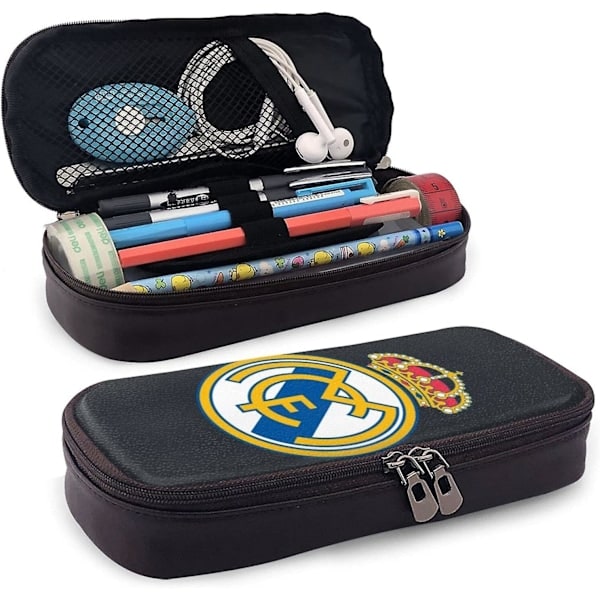Real Madrid Læder Penalhus Blyant Etui Stationery Taske Kontor Bærbar Opbevaringsboks Kosmetikboks Mappe bd002948 FARVE One Size